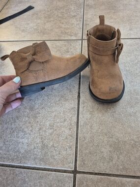 GAP Girls Tan Suede-Look Ankle Boots with Side Bow